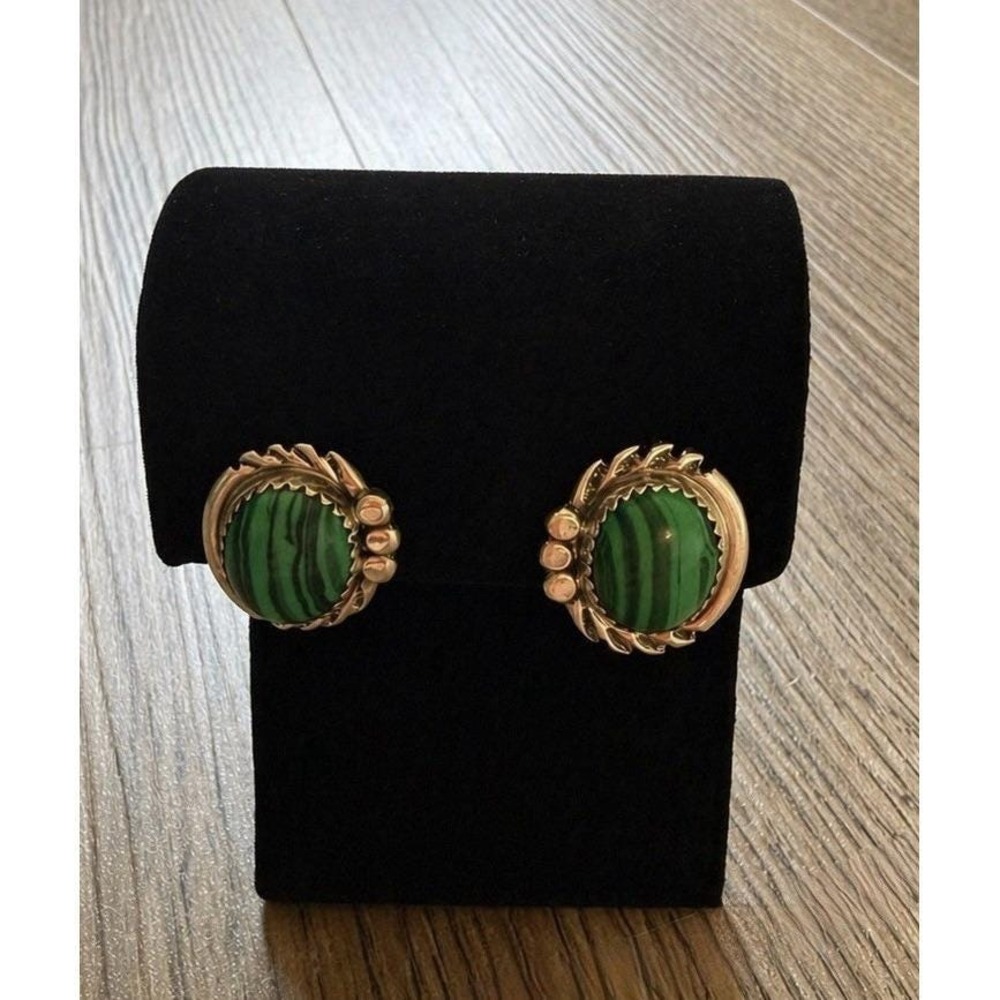 Malachite Earrings Sterling Silver Malachite Studs Vintage 925 Stud Earrings